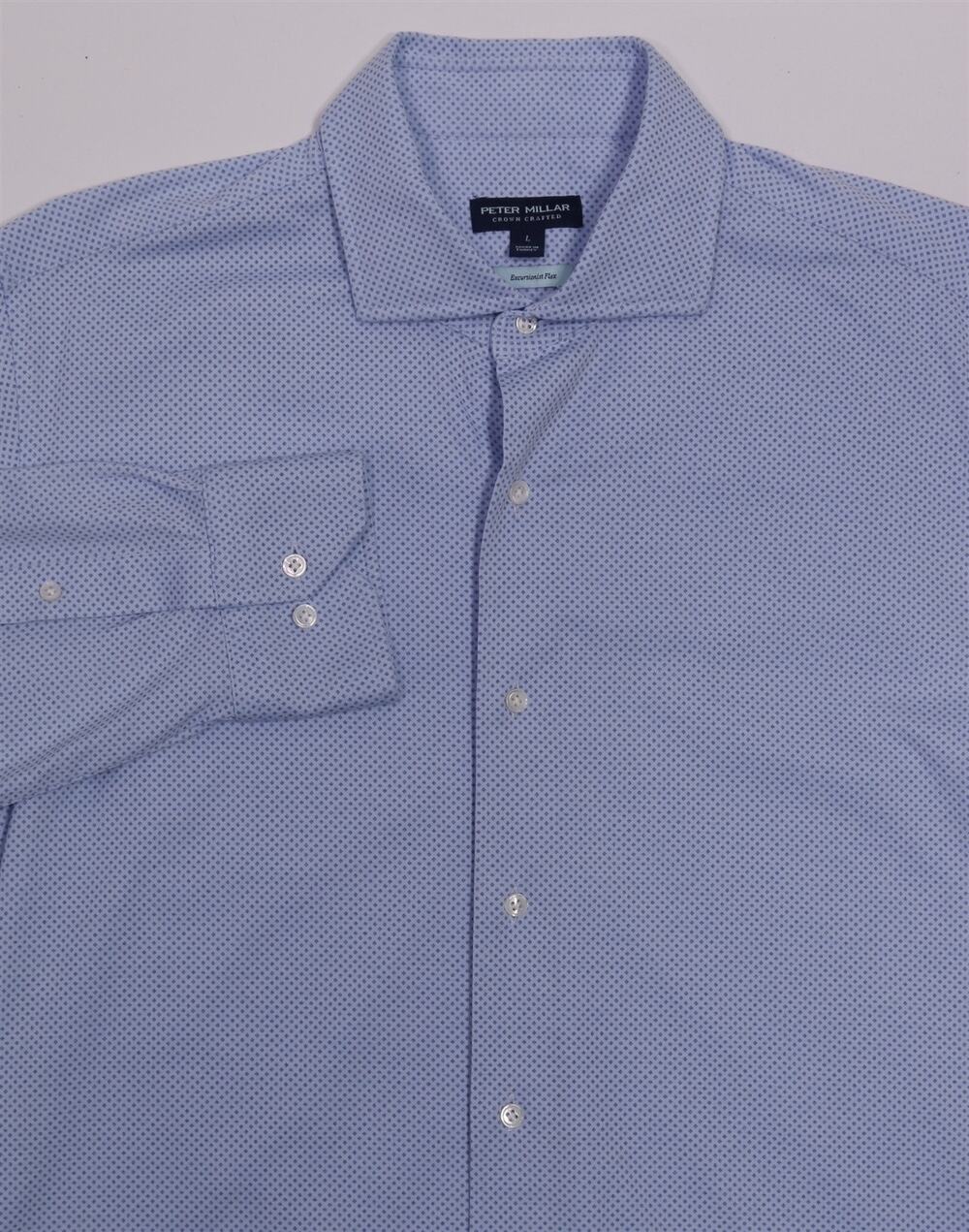 Peter Millar Crown Crafted Excursionist Flex Blue Button-Up Dress Shirt Large